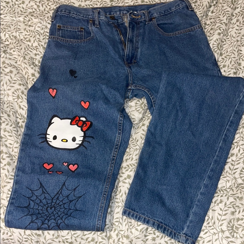 Hello Kitty Embroidered Blue Jeans